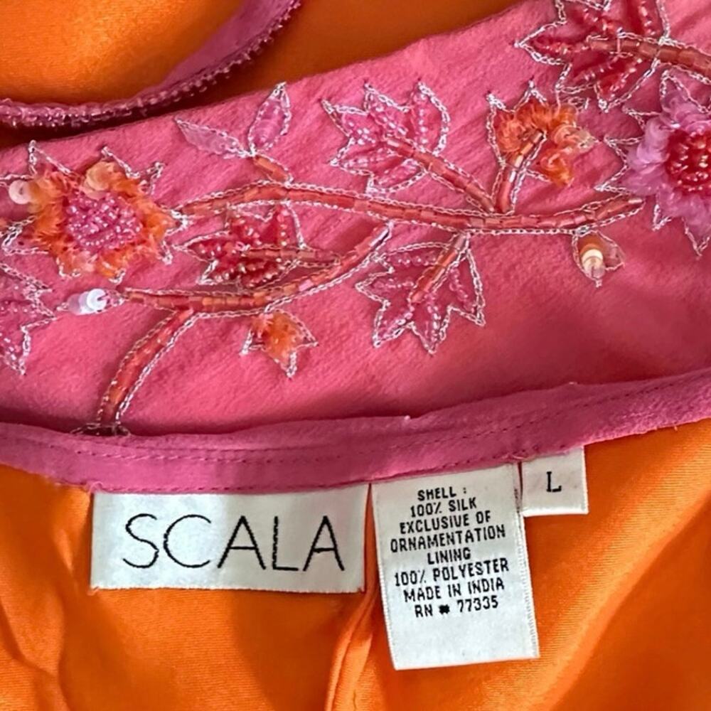 Y2K Scala Beaded Asymmetrical One Shoulder Silk Dress Sz Large Pink Party Glam - Picture 13 of 13